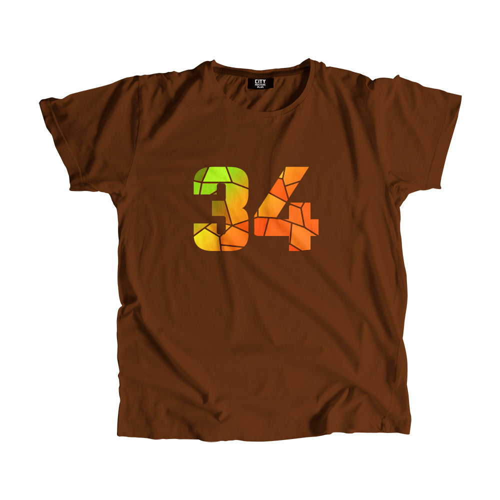 34 Number Unisex T-Shirt (Brown)