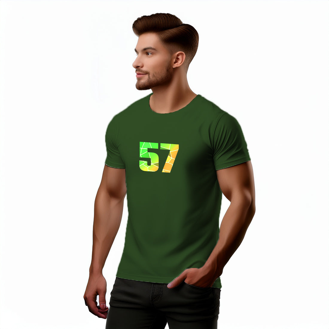 57 Number Unisex T-Shirt (Olive Green)