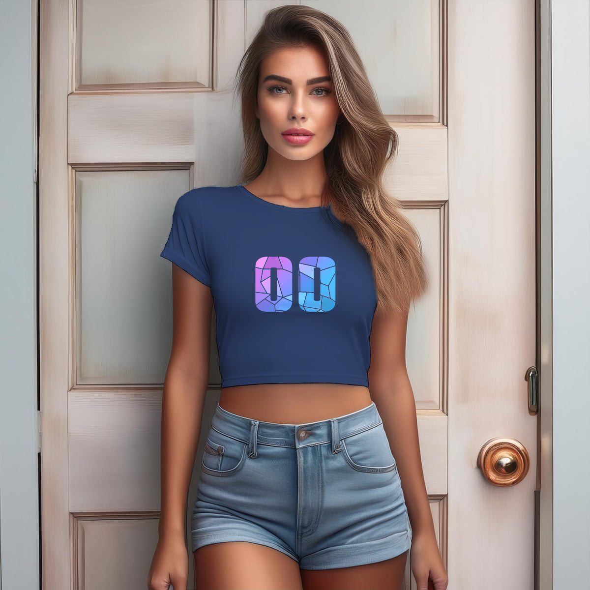 00 Number Women Crop Top (Navy Blue)