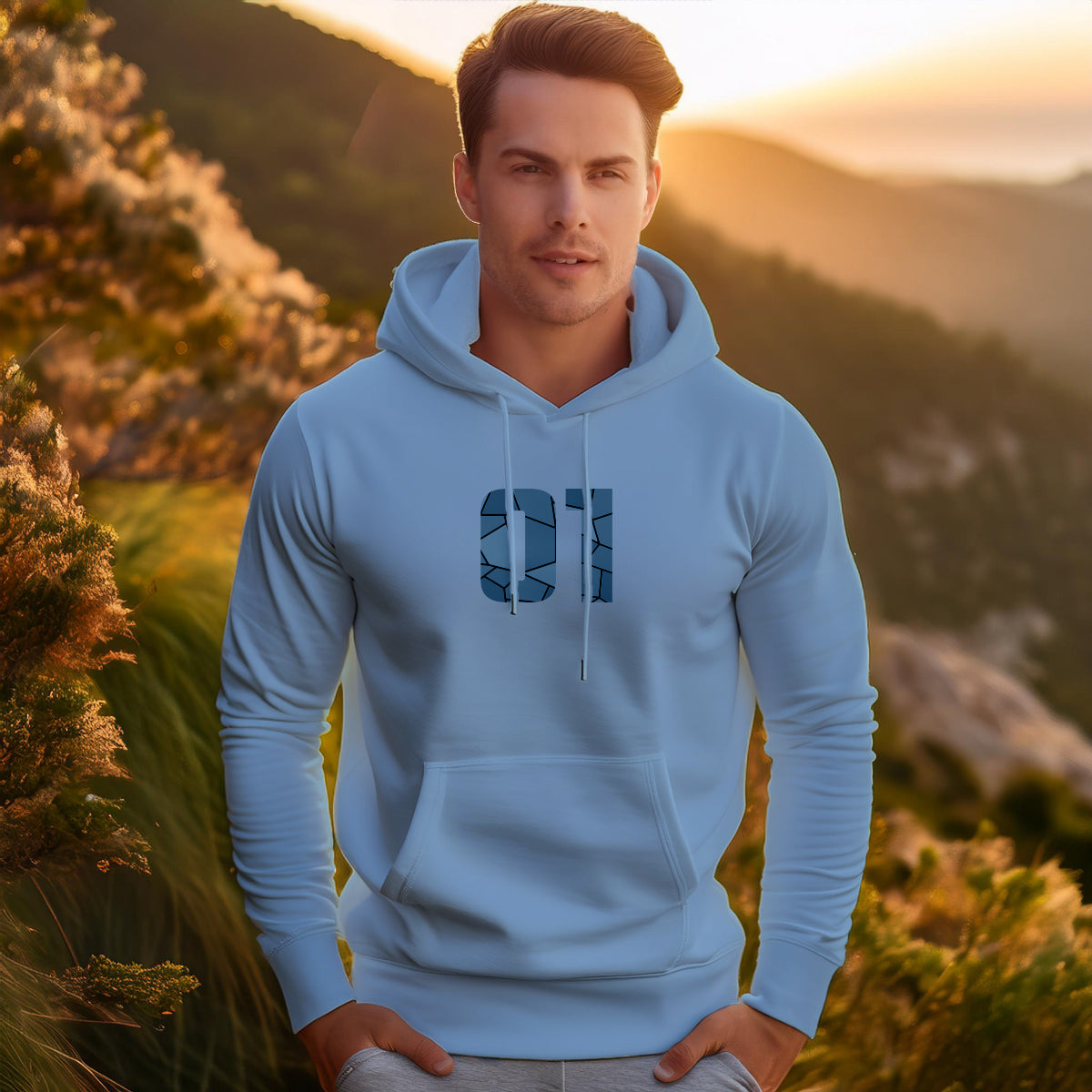 01 Number Unisex Hoodie (Baby Blue)