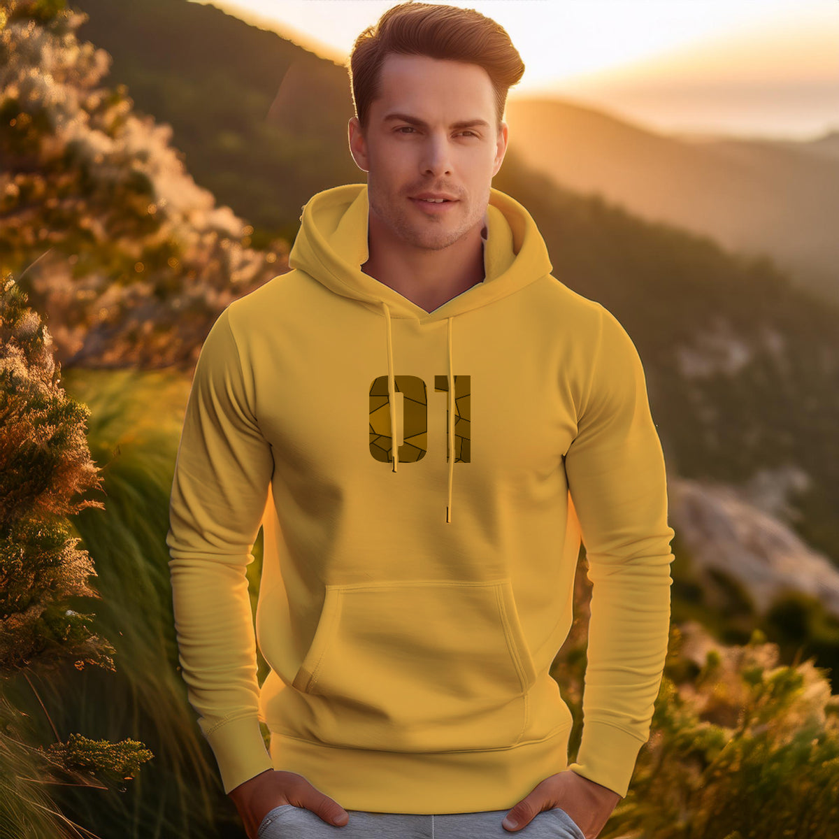 01 Number Unisex Hoodie (Golden Yellow)