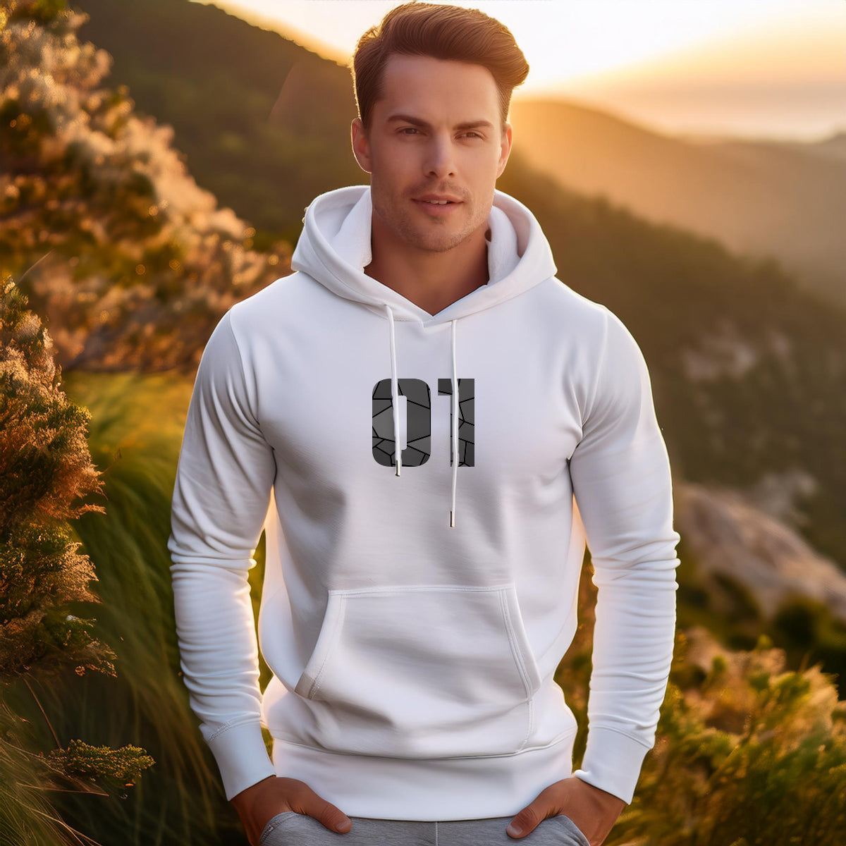 01 Number Unisex Hoodie (White)