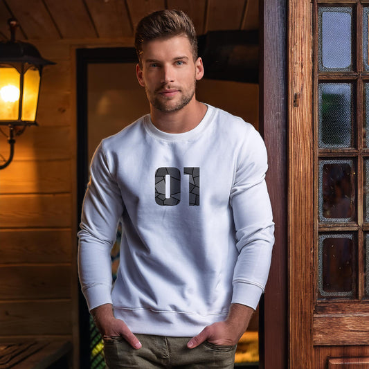 01 Number Unisex Sweatshirt (White)