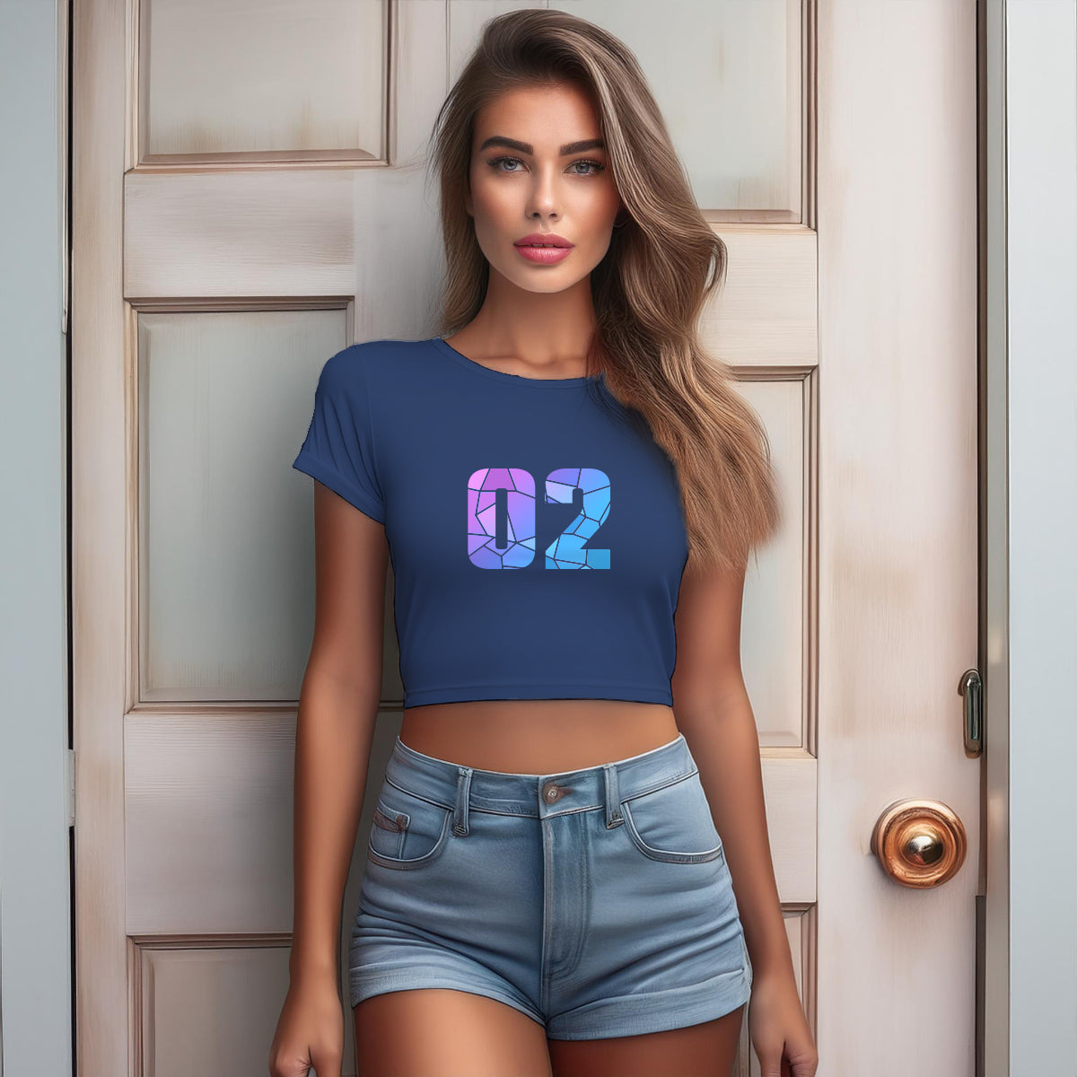 02 Number Women Crop Top (Navy Blue)