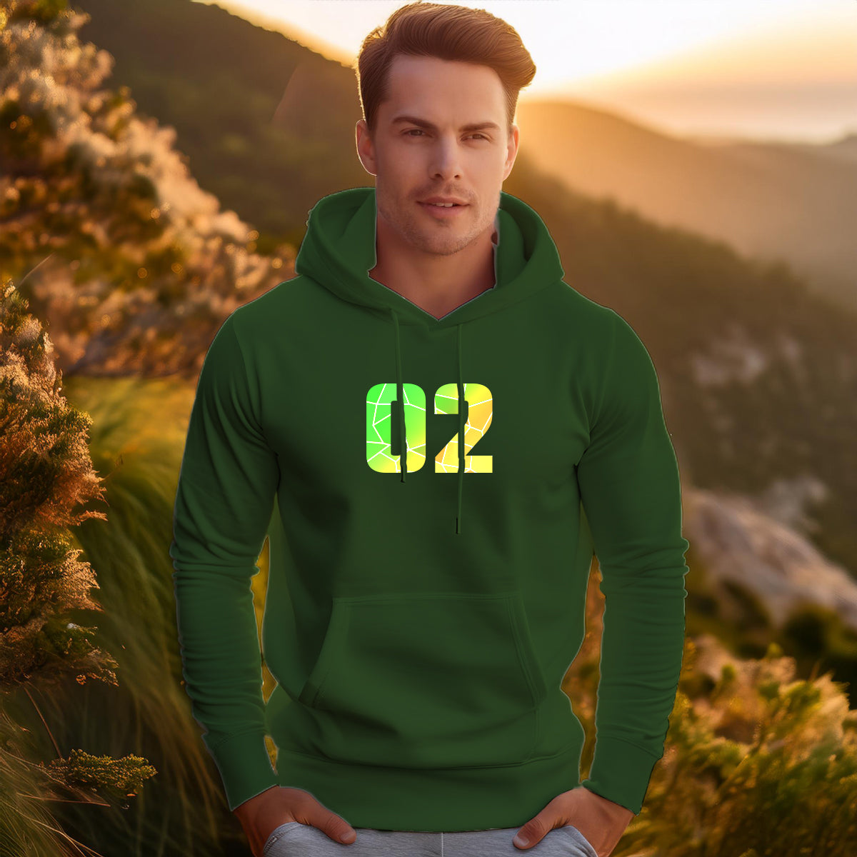 02 Number Unisex Hoodie (Olive Green)