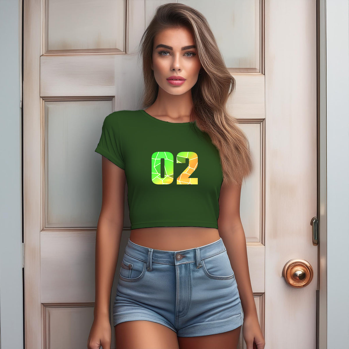 02 Number Women Crop Top (Olive Green)