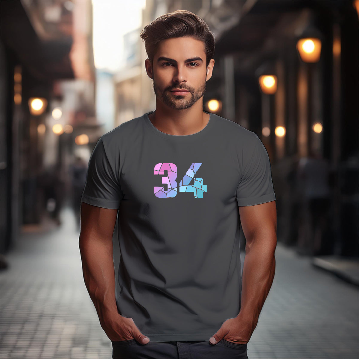 34 Number Unisex T-Shirt (Charcoal Grey)